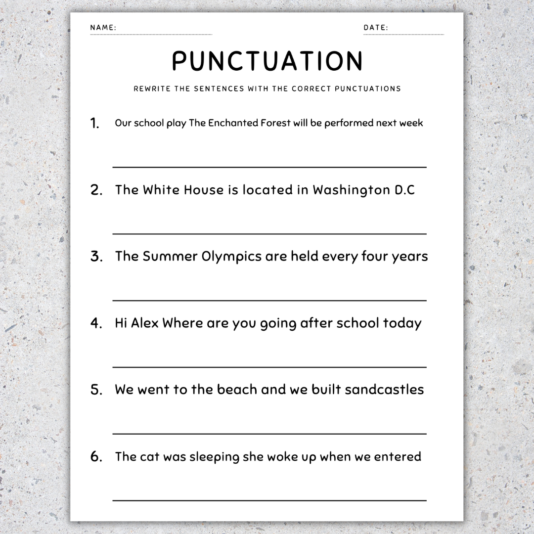 punctuation practice worksheets