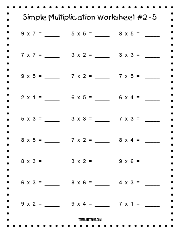 simple multiplication worksheets