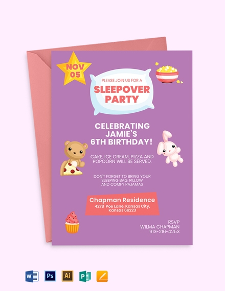 FREE Sleepover Invitation Template Download In Word Illustrator