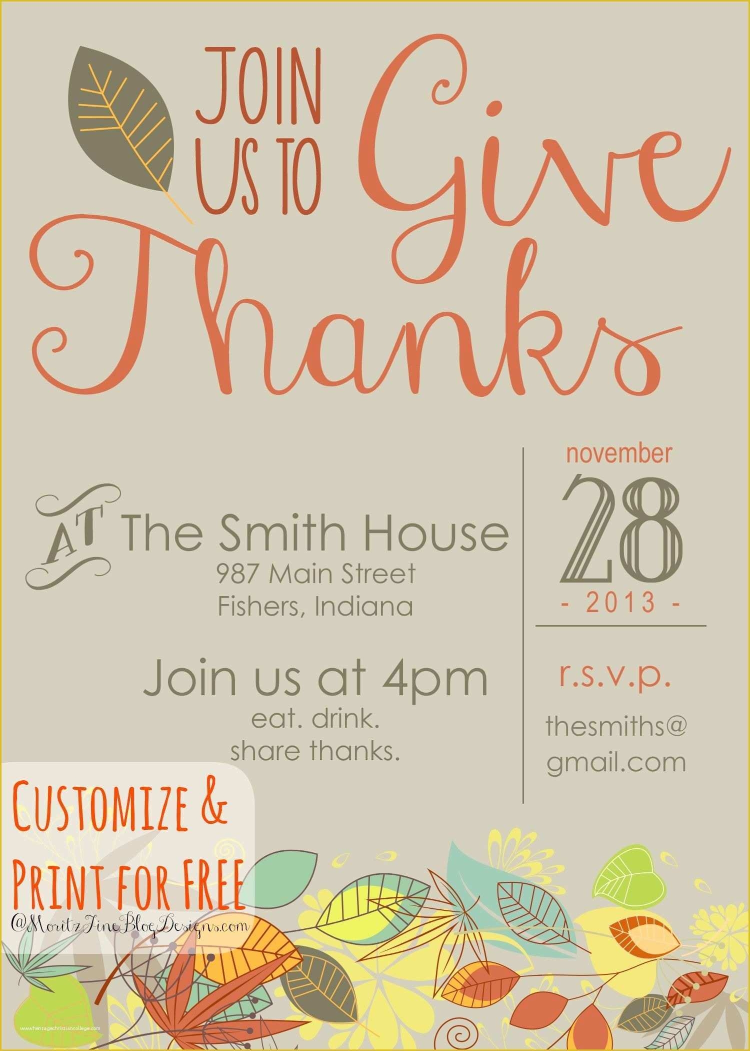 Free Thanksgiving Invitation Templates Of Thanksgiving Invitation Free