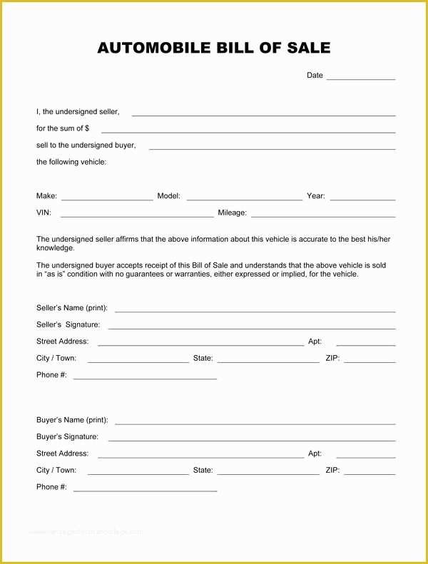 printable bill of sale template free