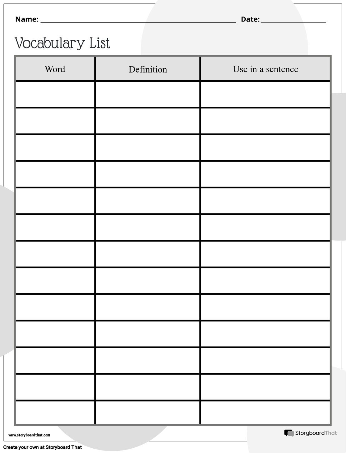 Free Vocabulary Worksheet Templates At StoryboardThat Worksheets Library