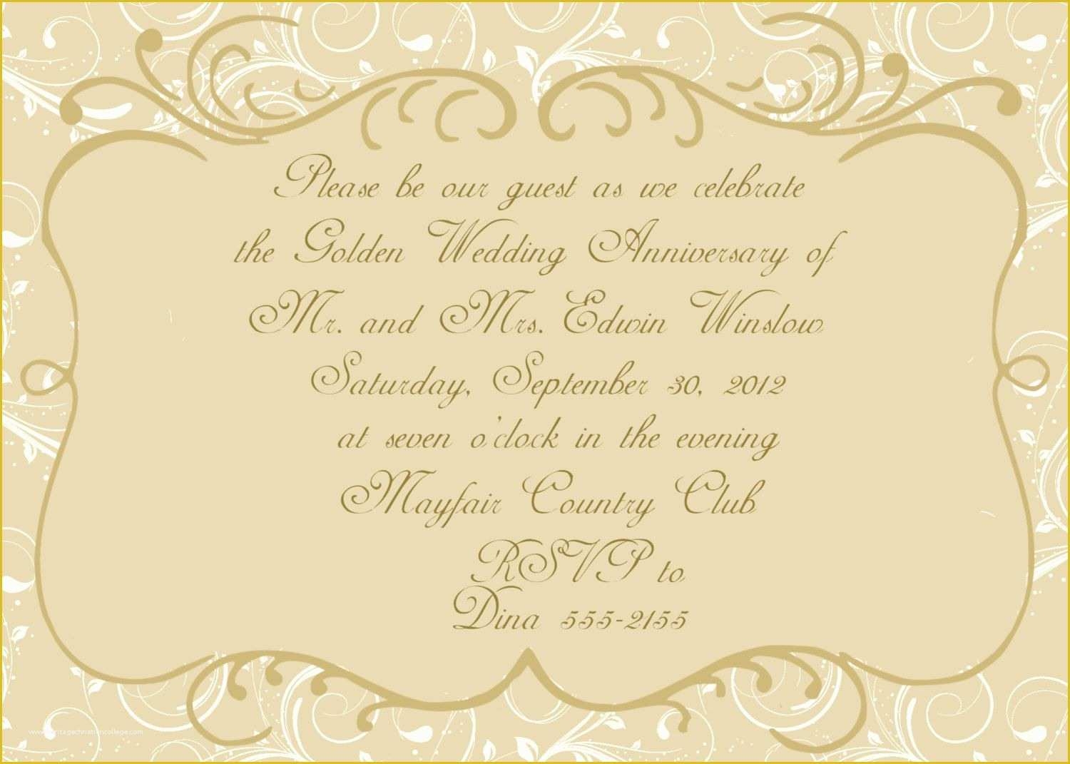 Free Wedding Templates Online Of Anniversary Invitations Golden Wedding 