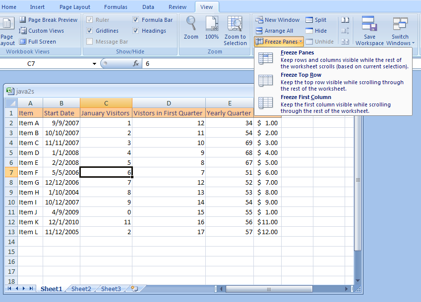 Freeze And Unfreeze A Column Or Row Freeze Workbook Worksheet 