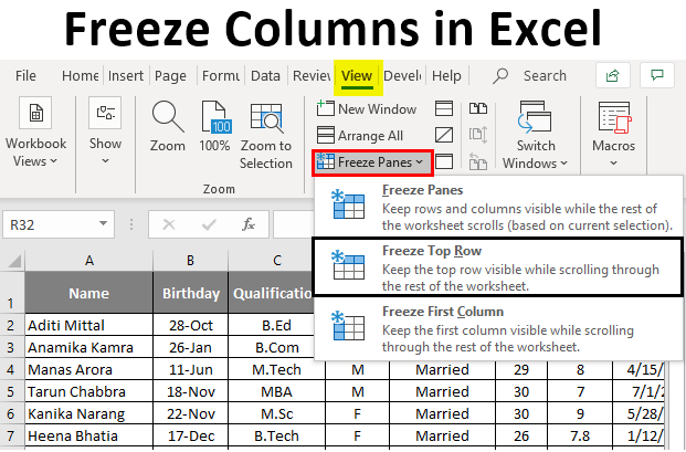 Freeze The Top Row Of The Worksheet Excel