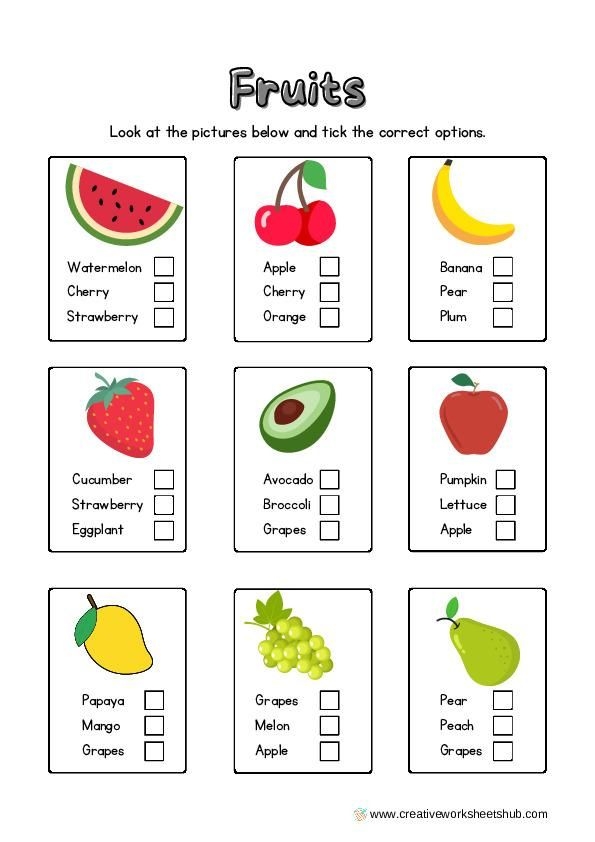 Fruits And Vegetable Worksheets For Kindergarteners