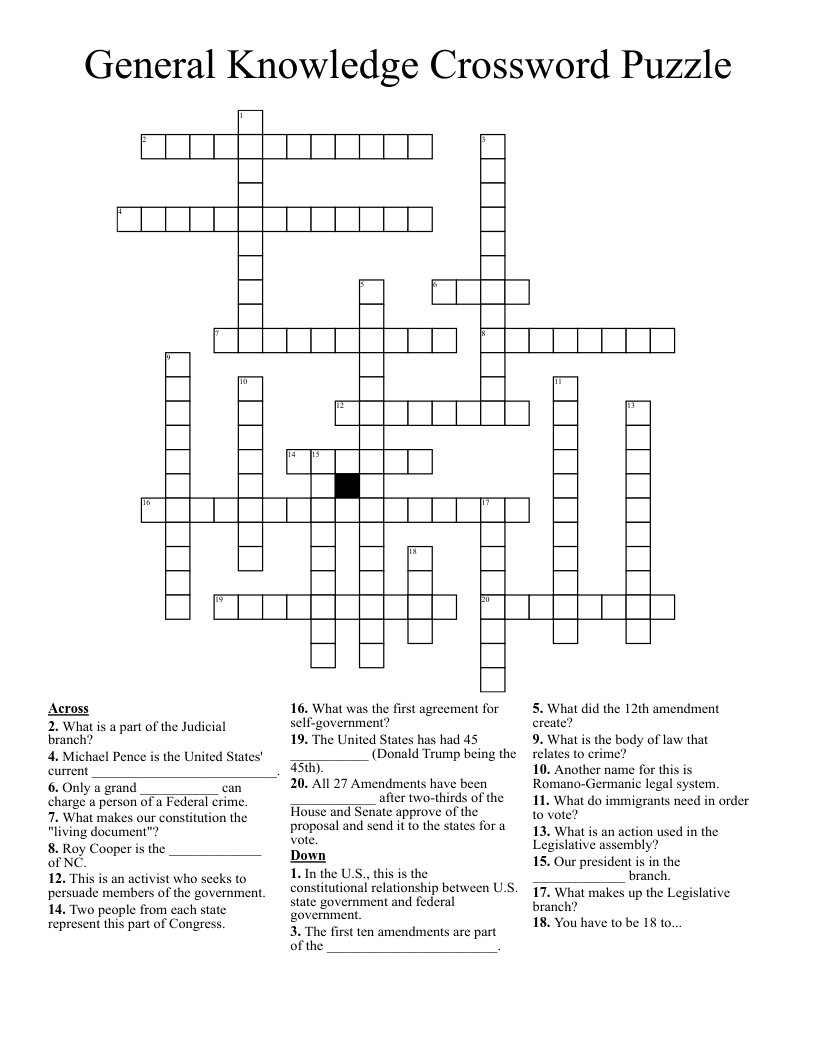 General Knowledge Free Easy Printable Crossword Puzzles For Adults 