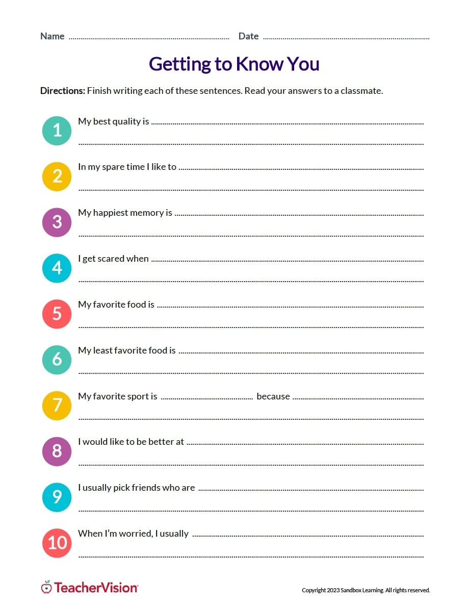 getting to know you worksheets