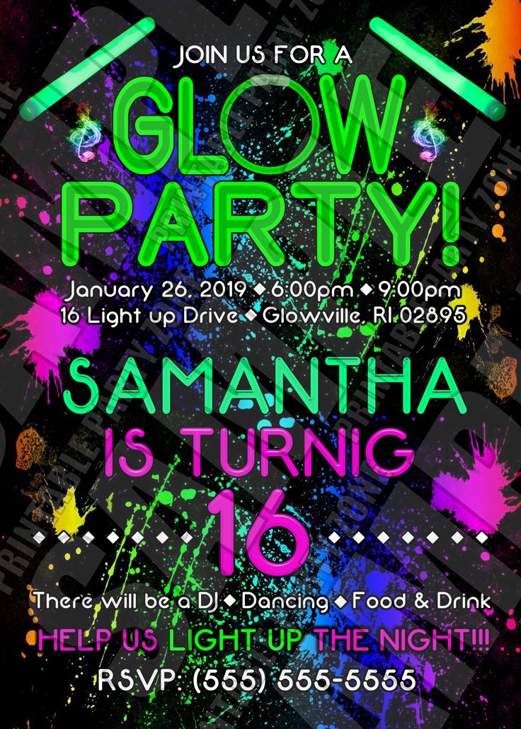 Glow Party Invitation Free Templates Printable Calendars AT A GLANCE