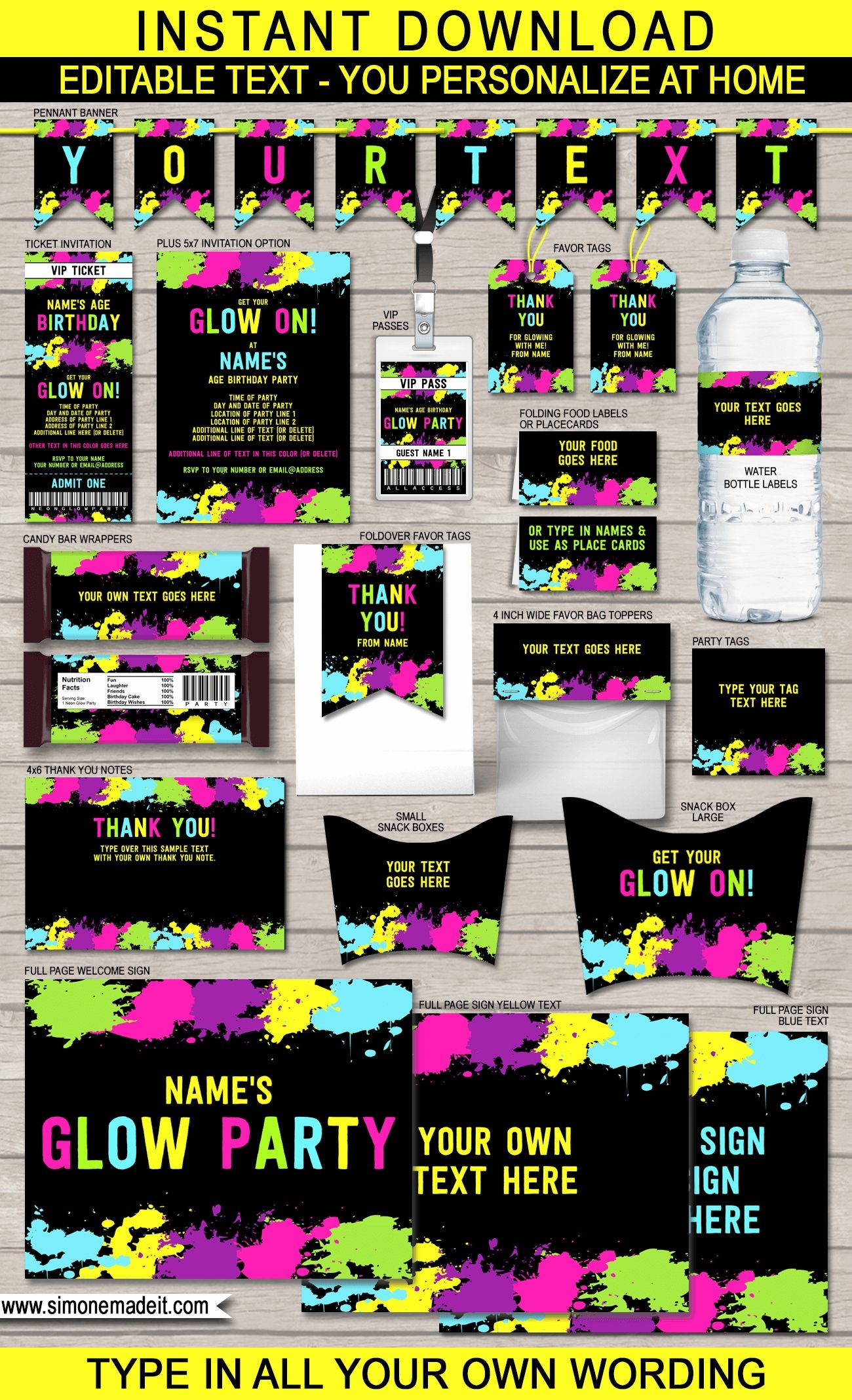 glow party invitation template