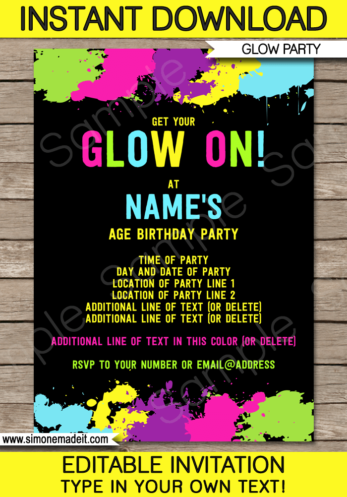 Glow Party Invitation Template Printable Word Searches