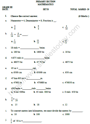 grade 3 maths worksheets pdf
