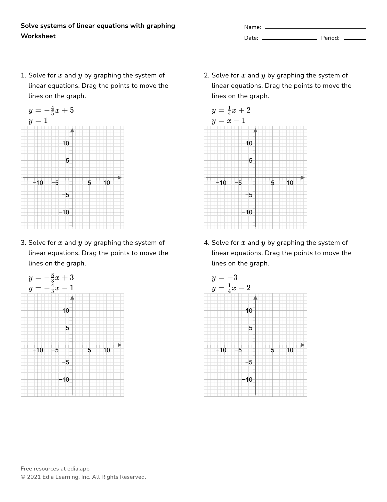 linear systems worksheet