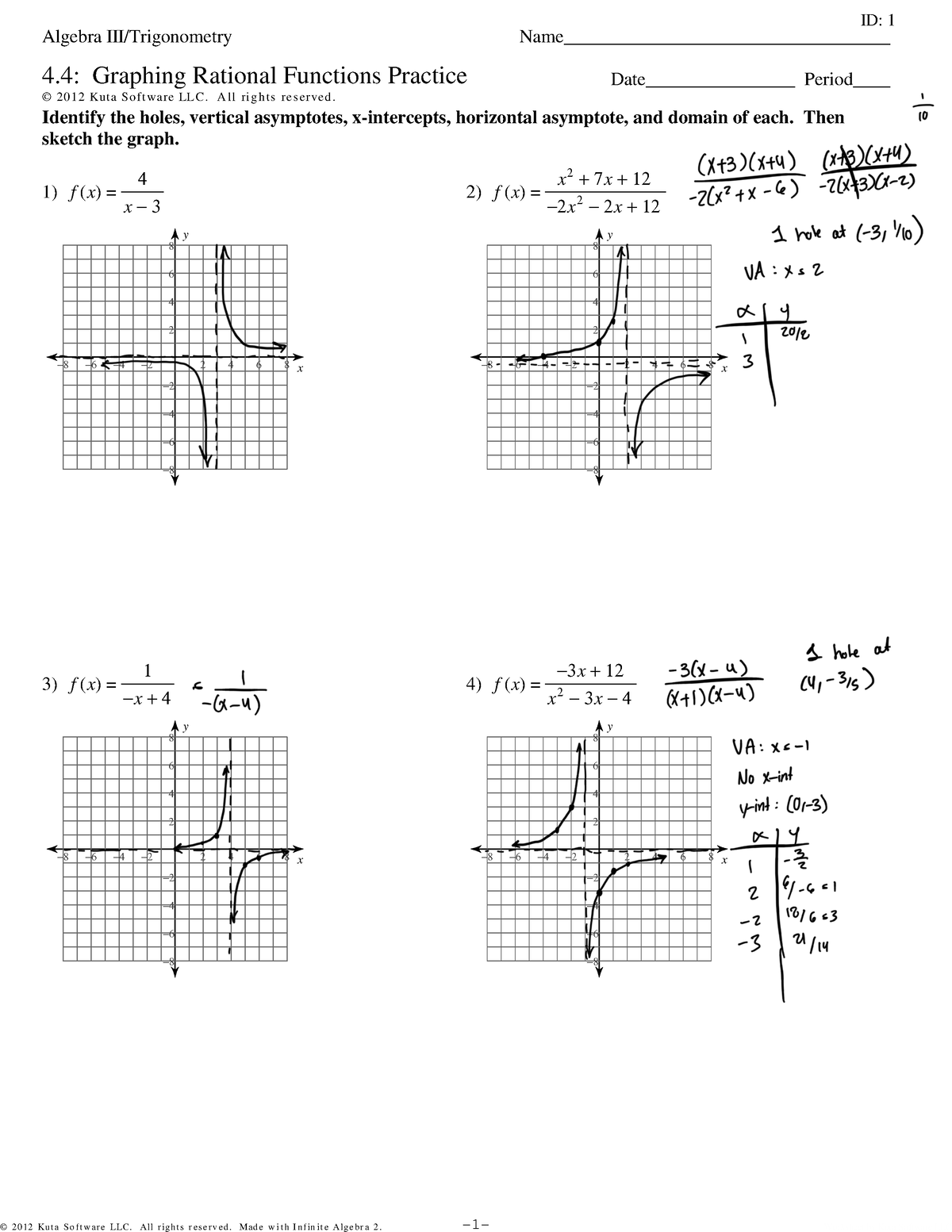 graphing rational functions worksheet