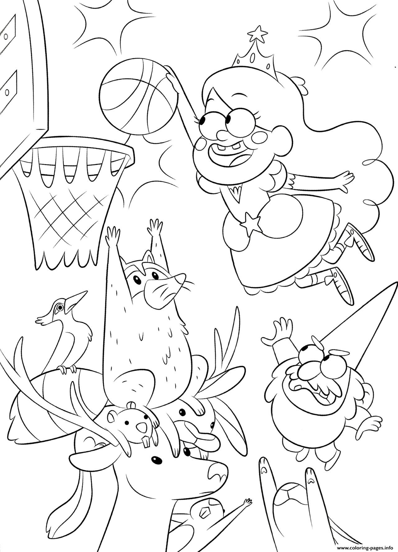 Gravity Falls Playing Basketball Coloring Page Printable