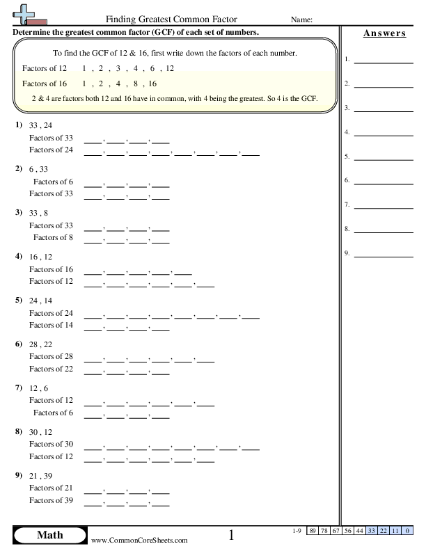 Greatest Common Factor Worksheet Page Worksheets Library