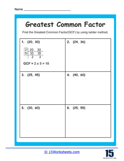 highest common factor worksheet