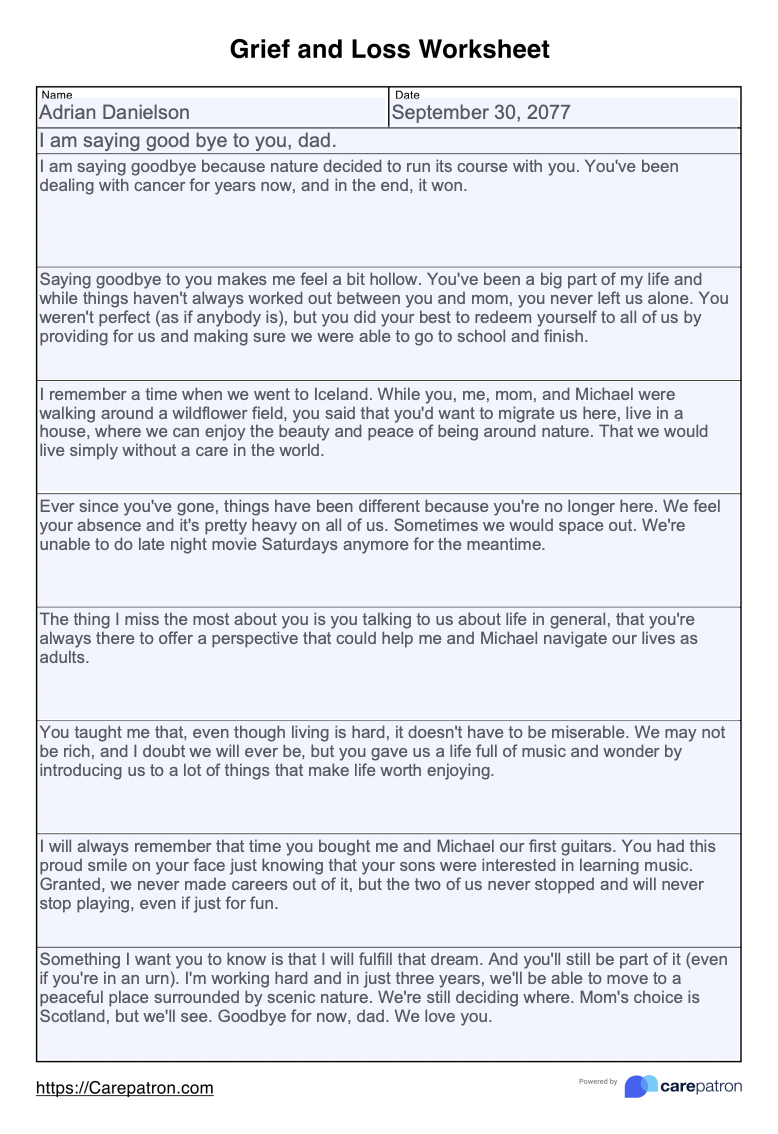 Grief And Loss Worksheets Example Free PDF Download Worksheets
