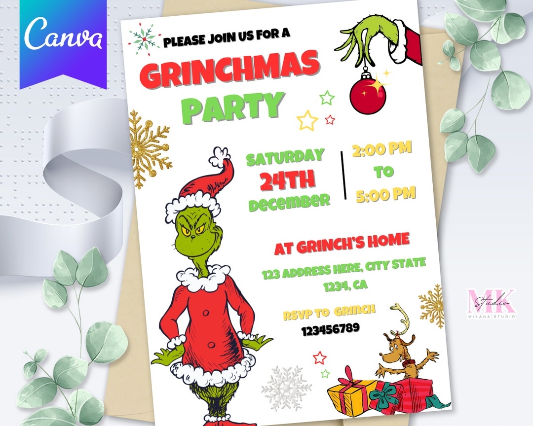 grinch party invitation template free