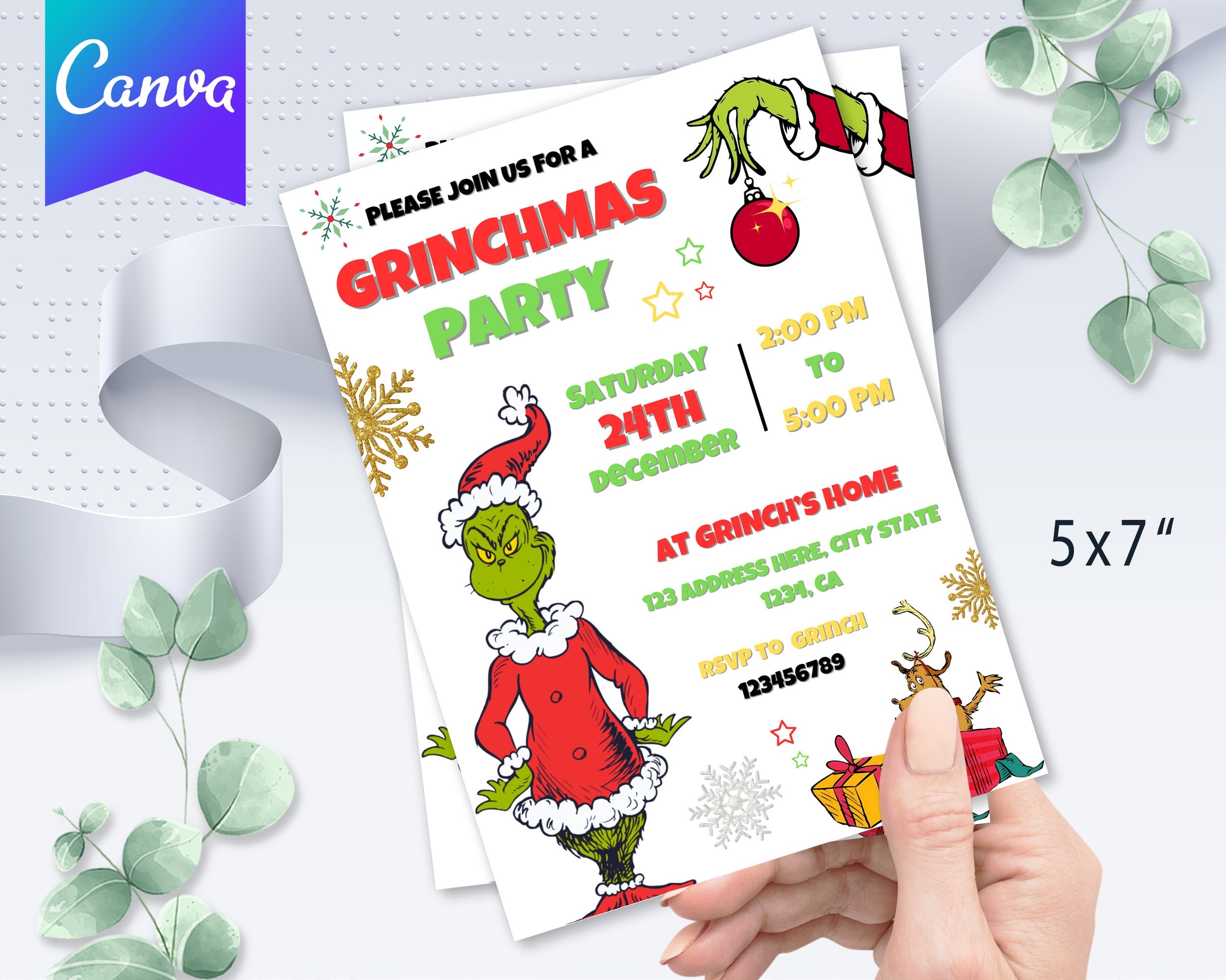 Grinch Party Invitation Template Christmas Party Invitation Christmas 