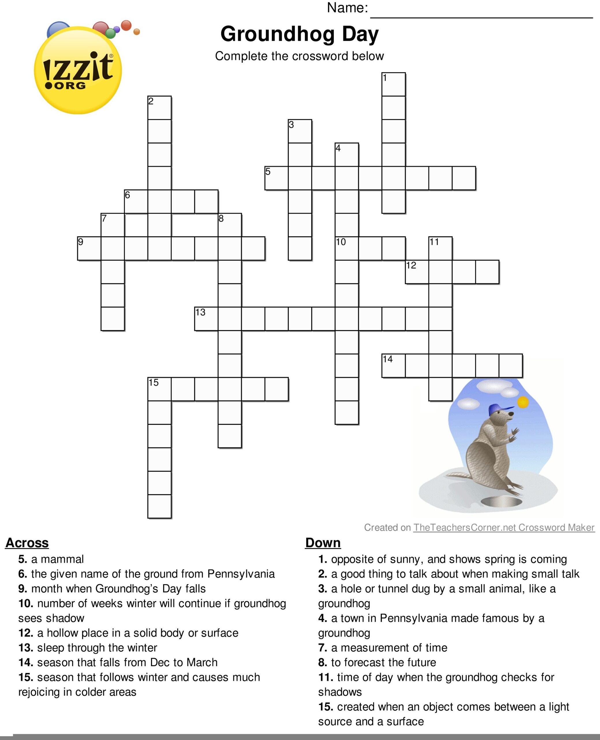 Groundhog Day Crossword Puzzles Printable Printable Crossword Puzzles
