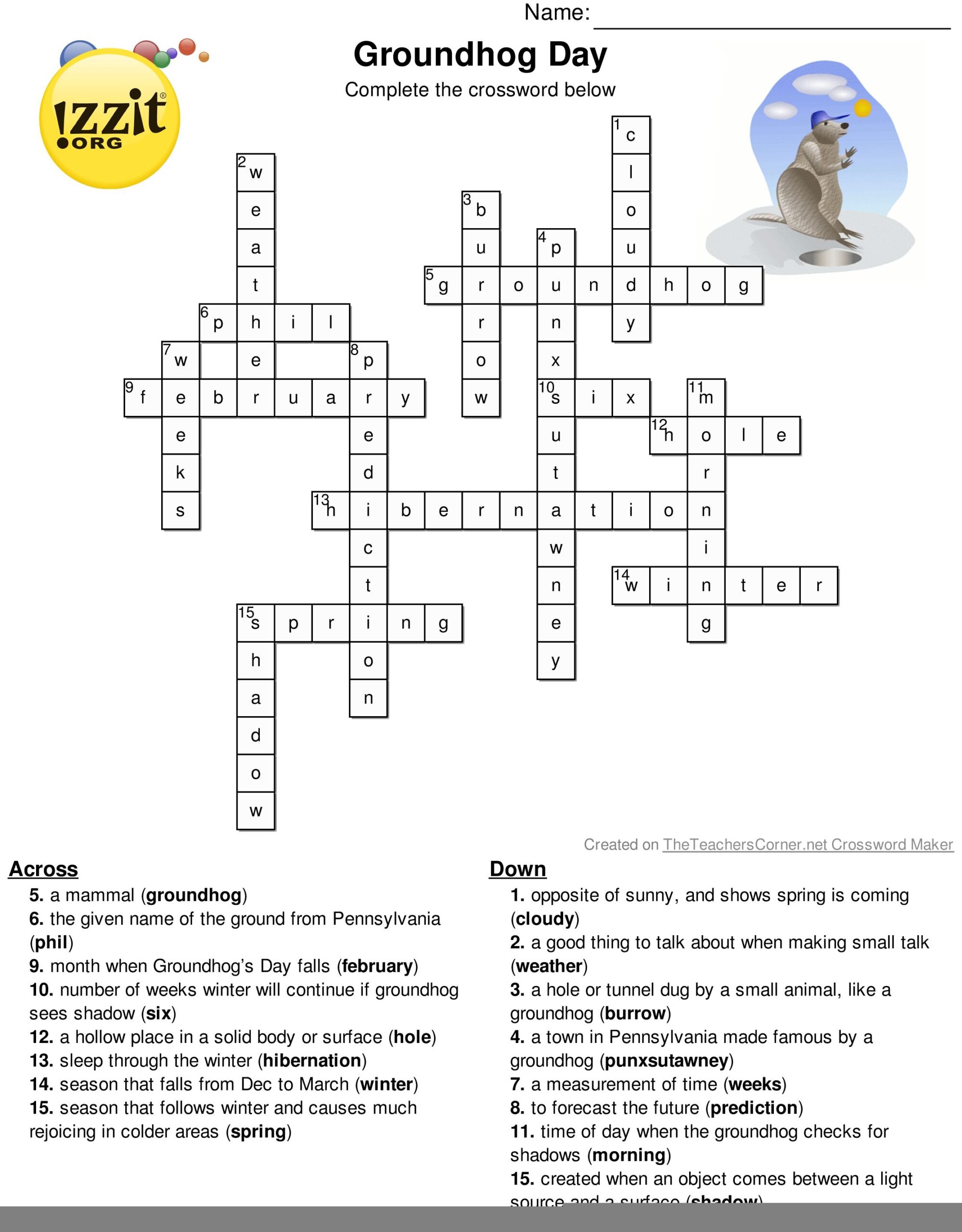 Groundhog Day Crossword Puzzles Printable Printable Crossword Puzzles