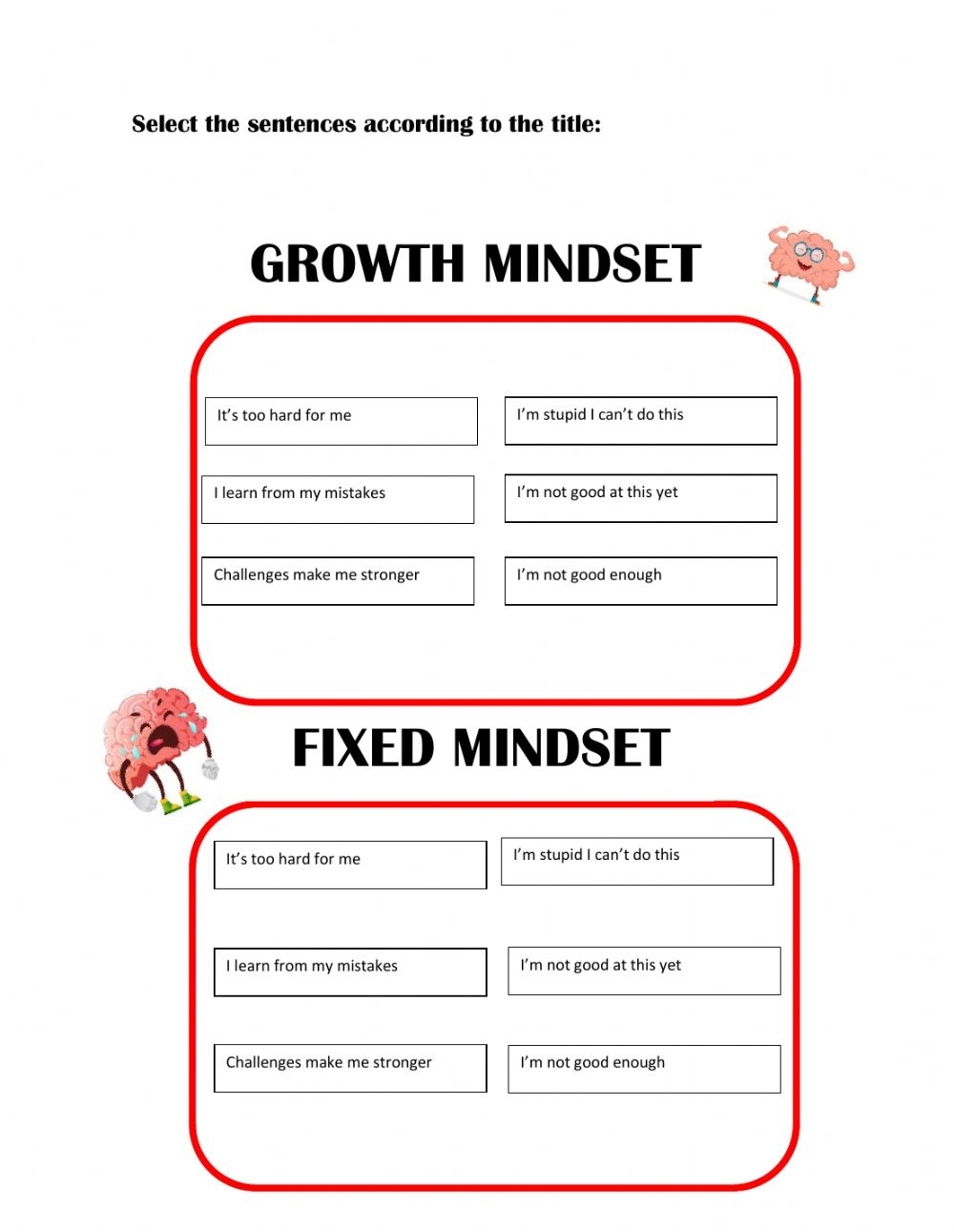 growth mindset worksheet