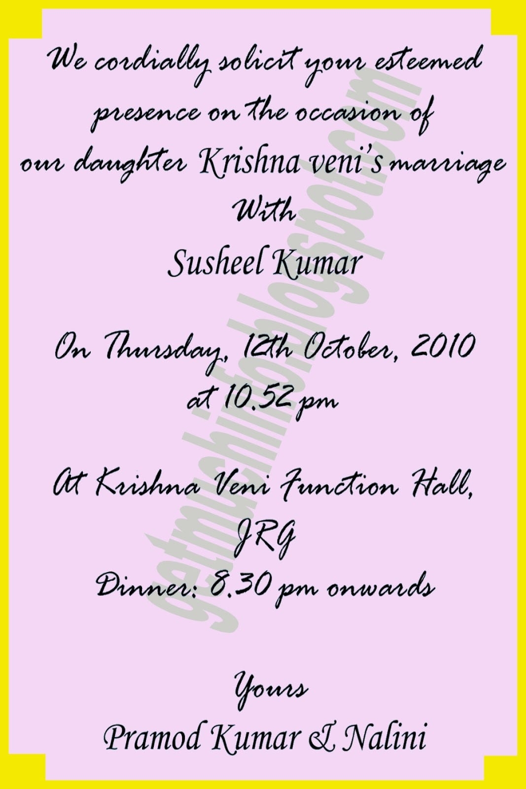 Gruhapravesam Invitation Samples