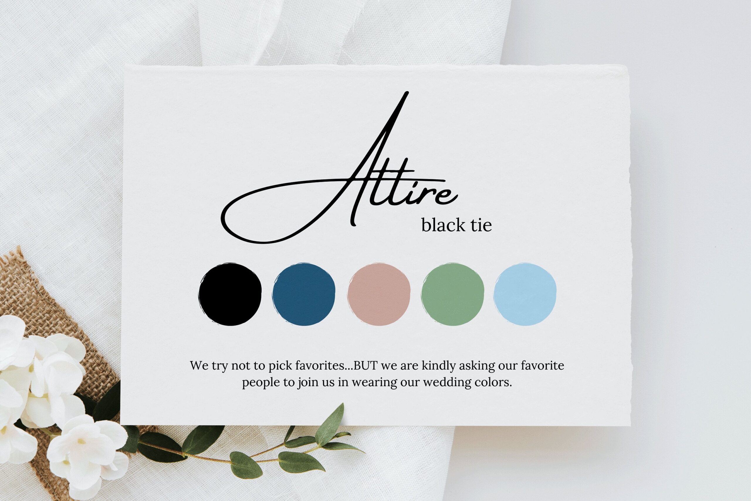 Guest Attire Card Dress Code Card Wedding Color Palette Downloadable 