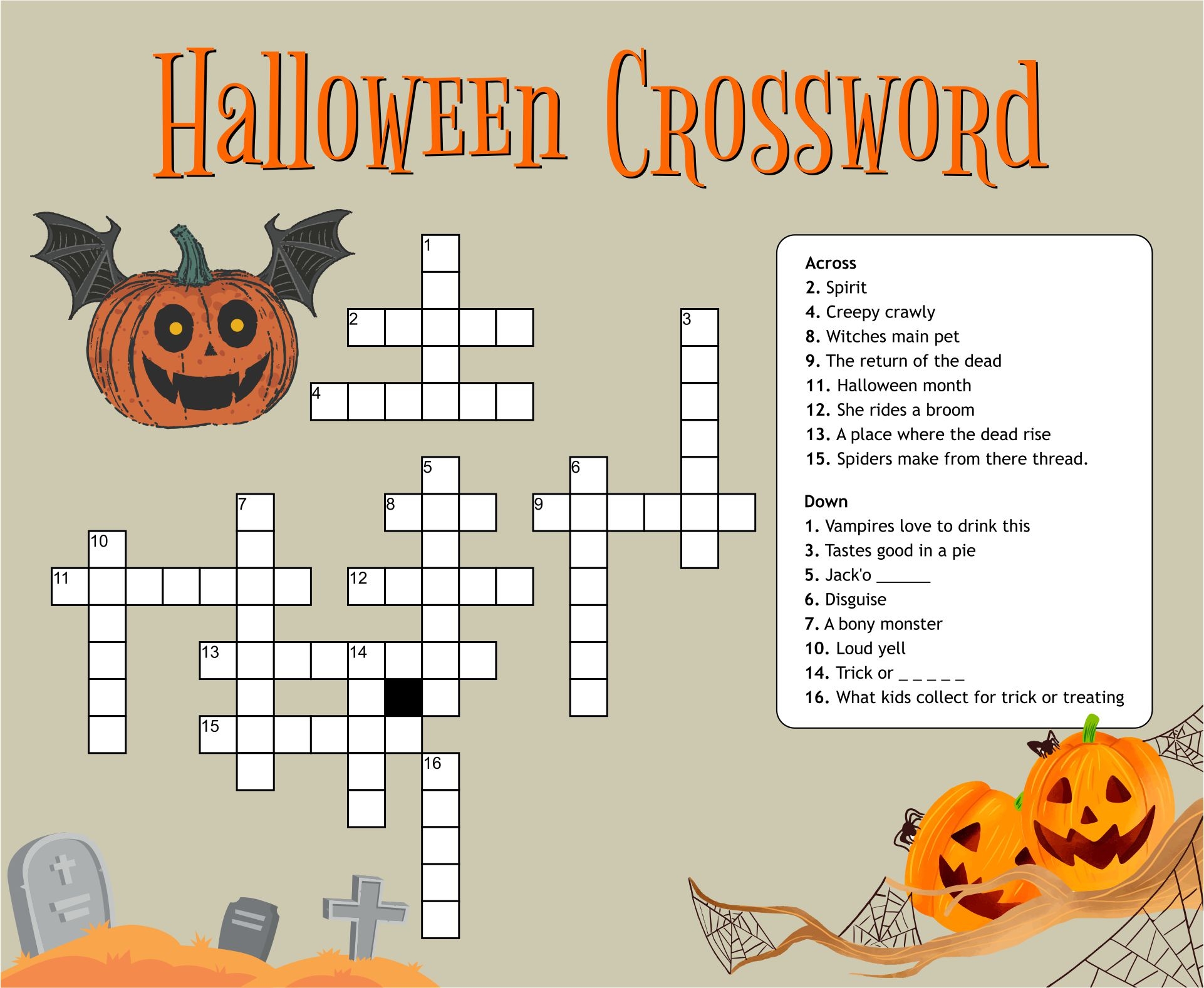 halloween crossword puzzles printable free