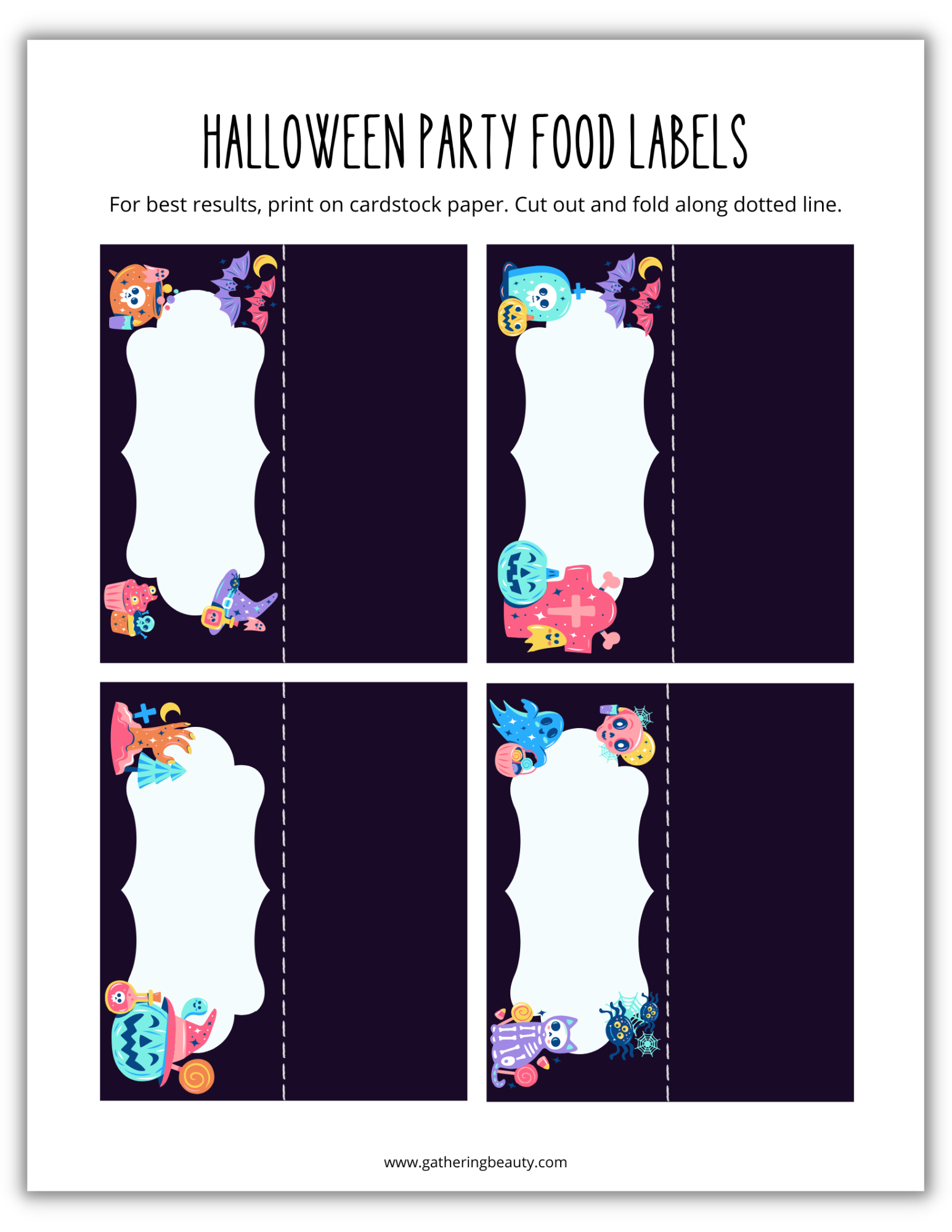 Halloween Food Tent Cards Free Printable Gathering Beauty