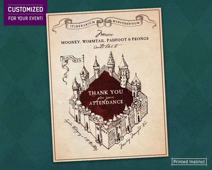 Harry Potter Party quot Marauder 39 s Map quot Printable Thank You Cards Harry 