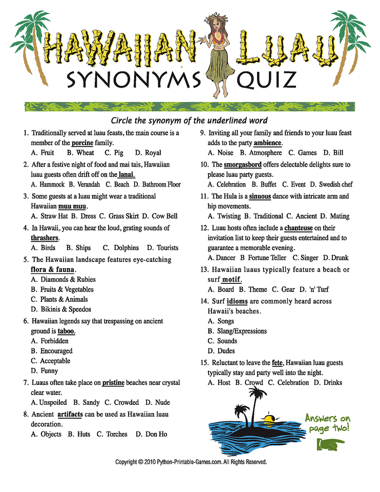 Hawaiian Luau Games Printable