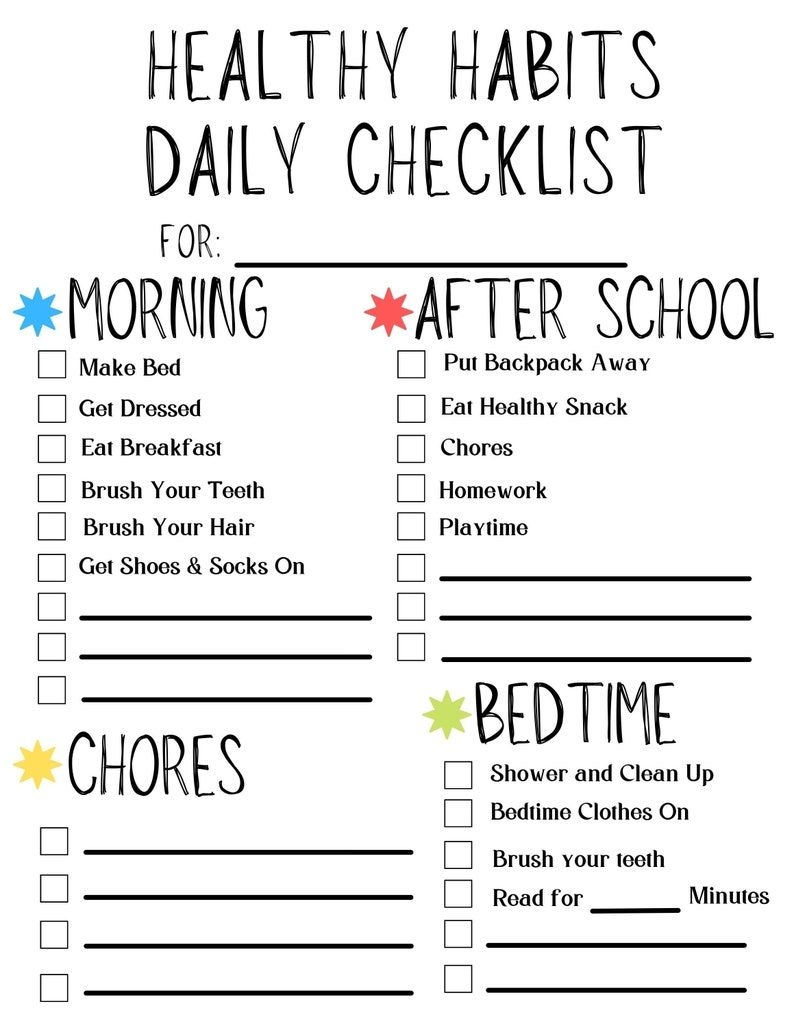 Healthy Habits Checklist Kids Daily Routine printable Daily Routine