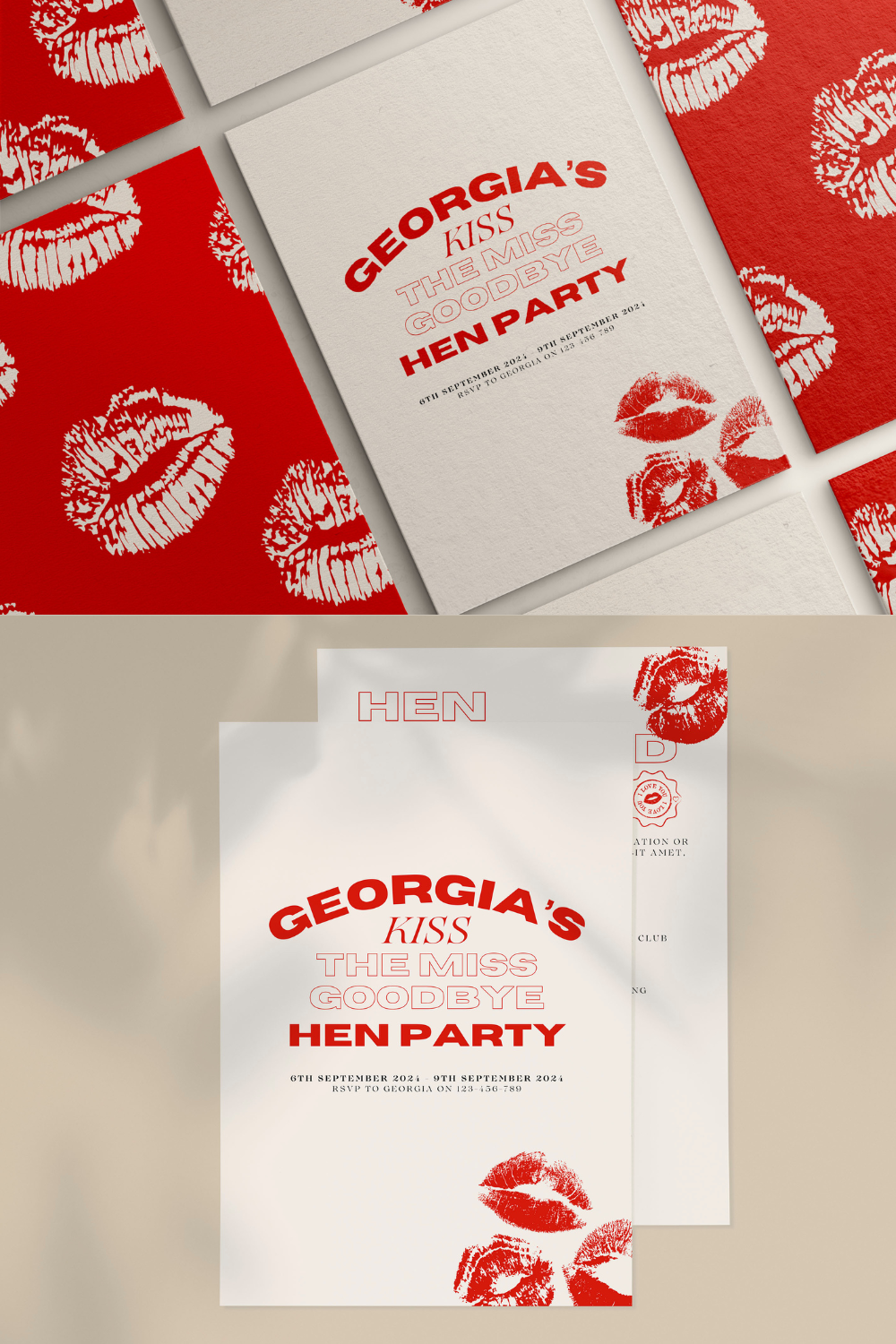 Hen Do Invite 39 kiss The Miss Goodbye 39 Red Kiss Themed Fun Bachelorette