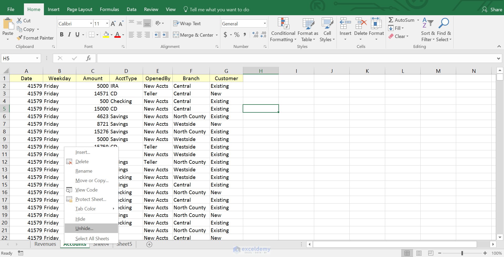 how to unhide worksheets in excel
