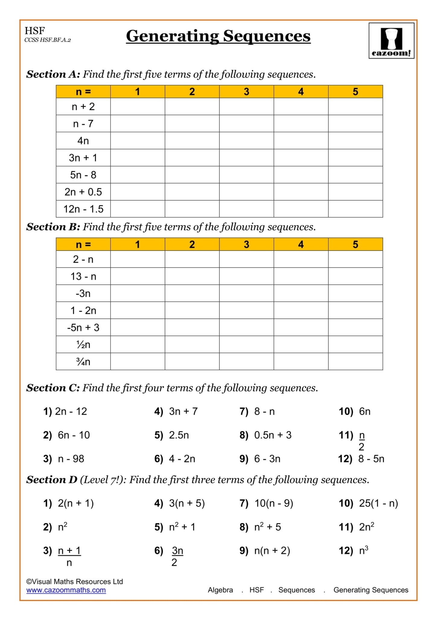 high school math worksheets