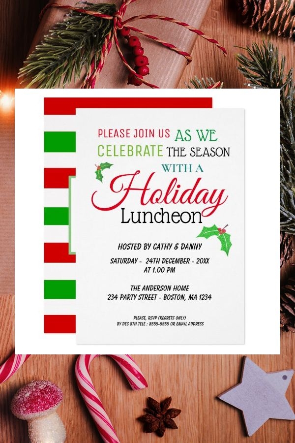 Holly Leaves Christmas Luncheon Invitation Zazzle Christmas