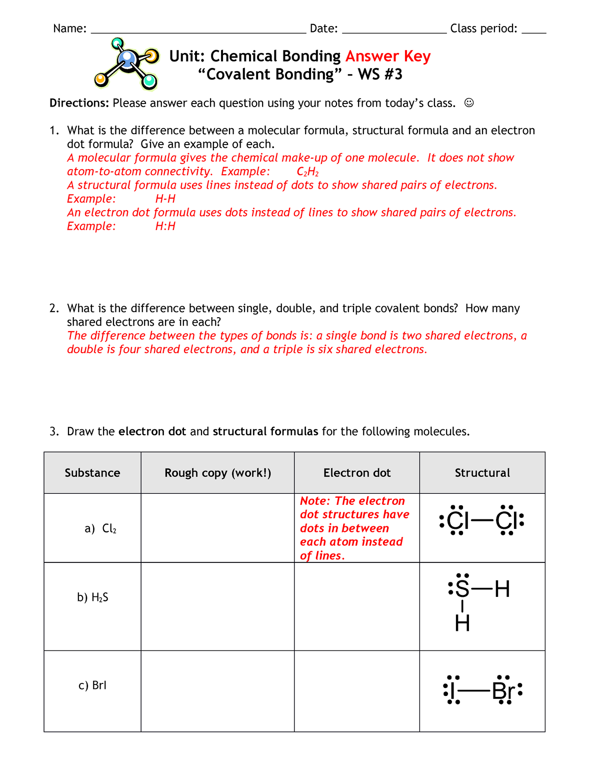 Homework WS3 Covalent Bonding Answerkey Name Date Studocu 