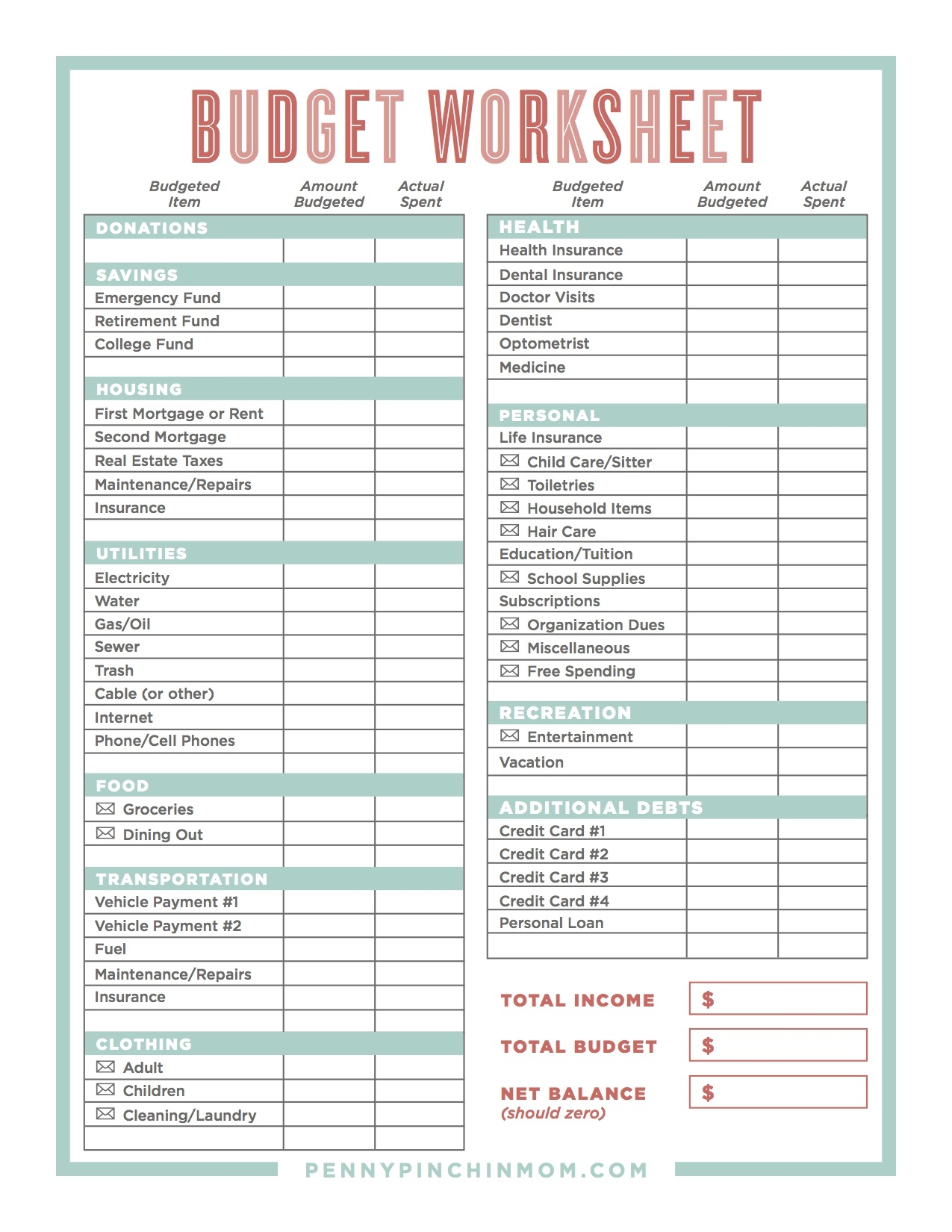 personal budget worksheet excel