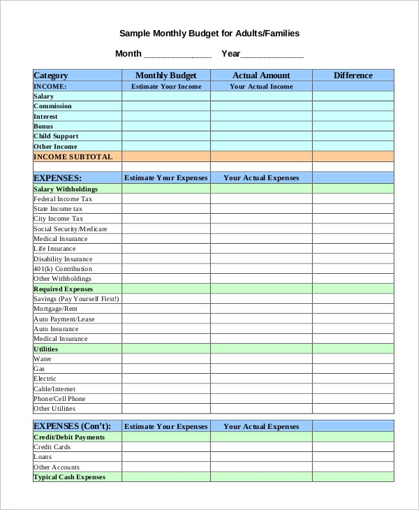 Household Budget Worksheet Jordnfc