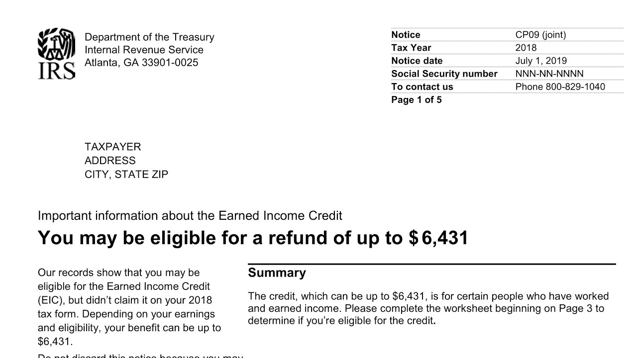 How To Understand Your CP09 Notice IRS Tax Credit Earned Income