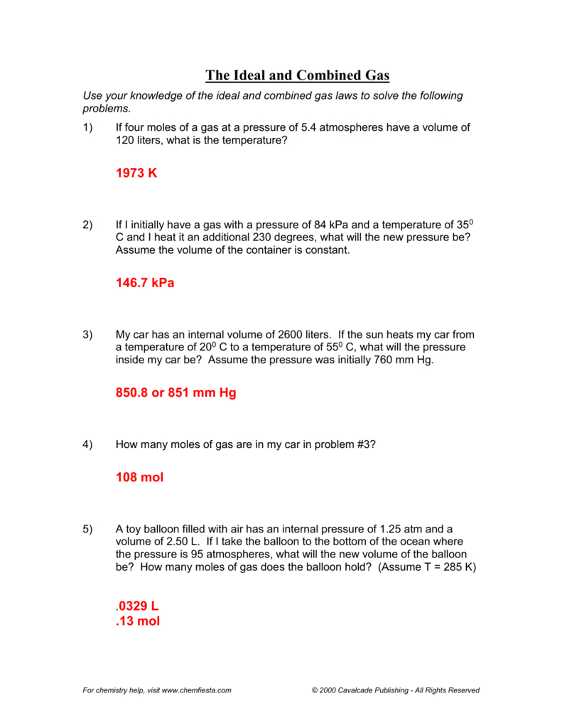 ideal gas law worksheet