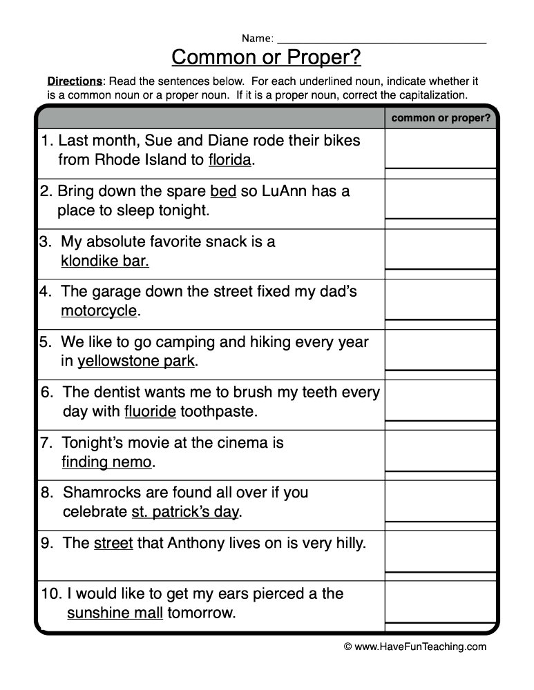 Identify Common Or Proper Nouns Worksheet Have Fun Teaching