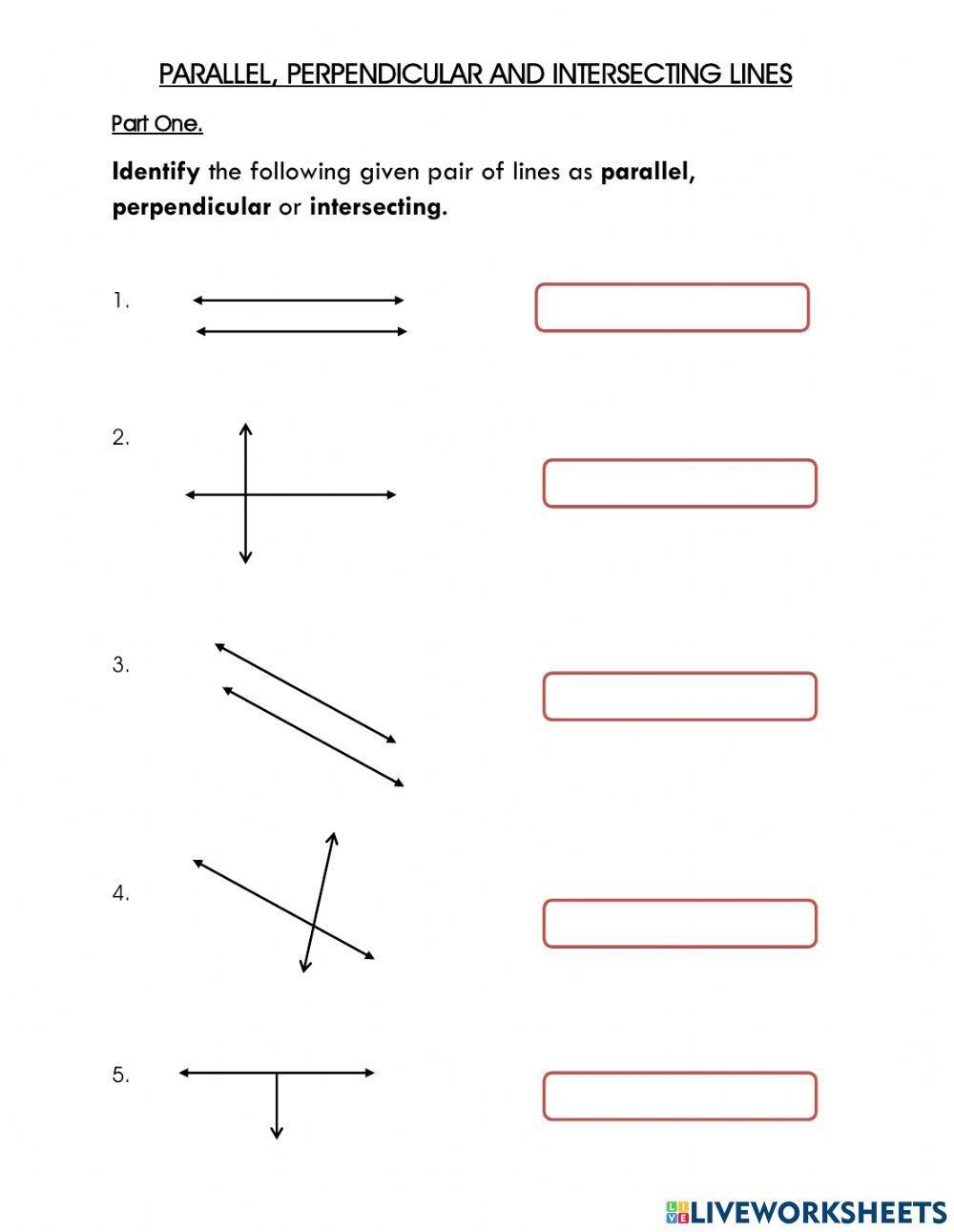 Identify Parallel Perpendicular Intersecting Lines Worksheet For 