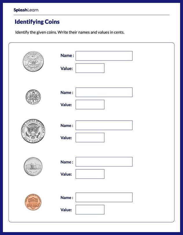 coin identification worksheet