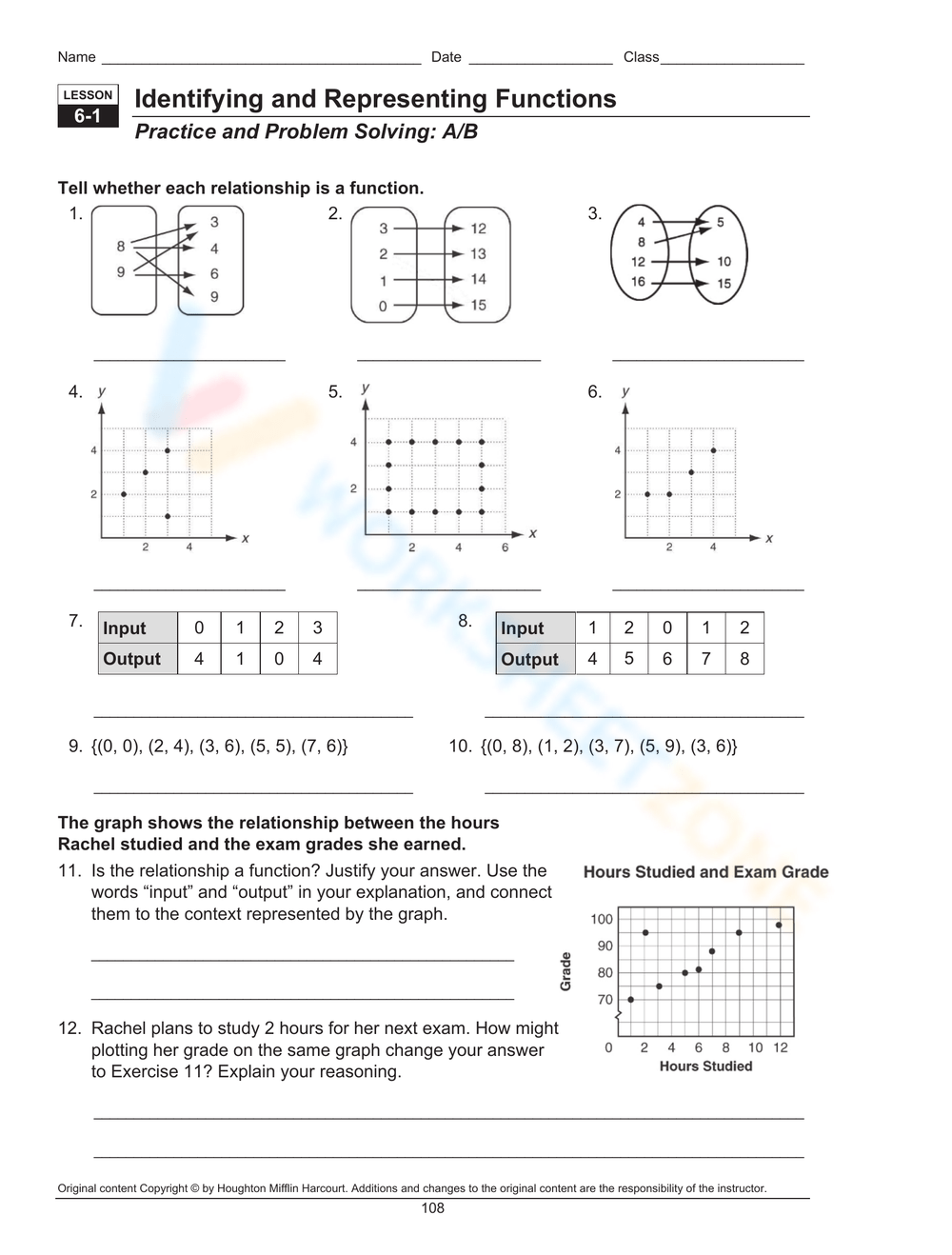Identifying And Representing Functions Worksheet Worksheets Library