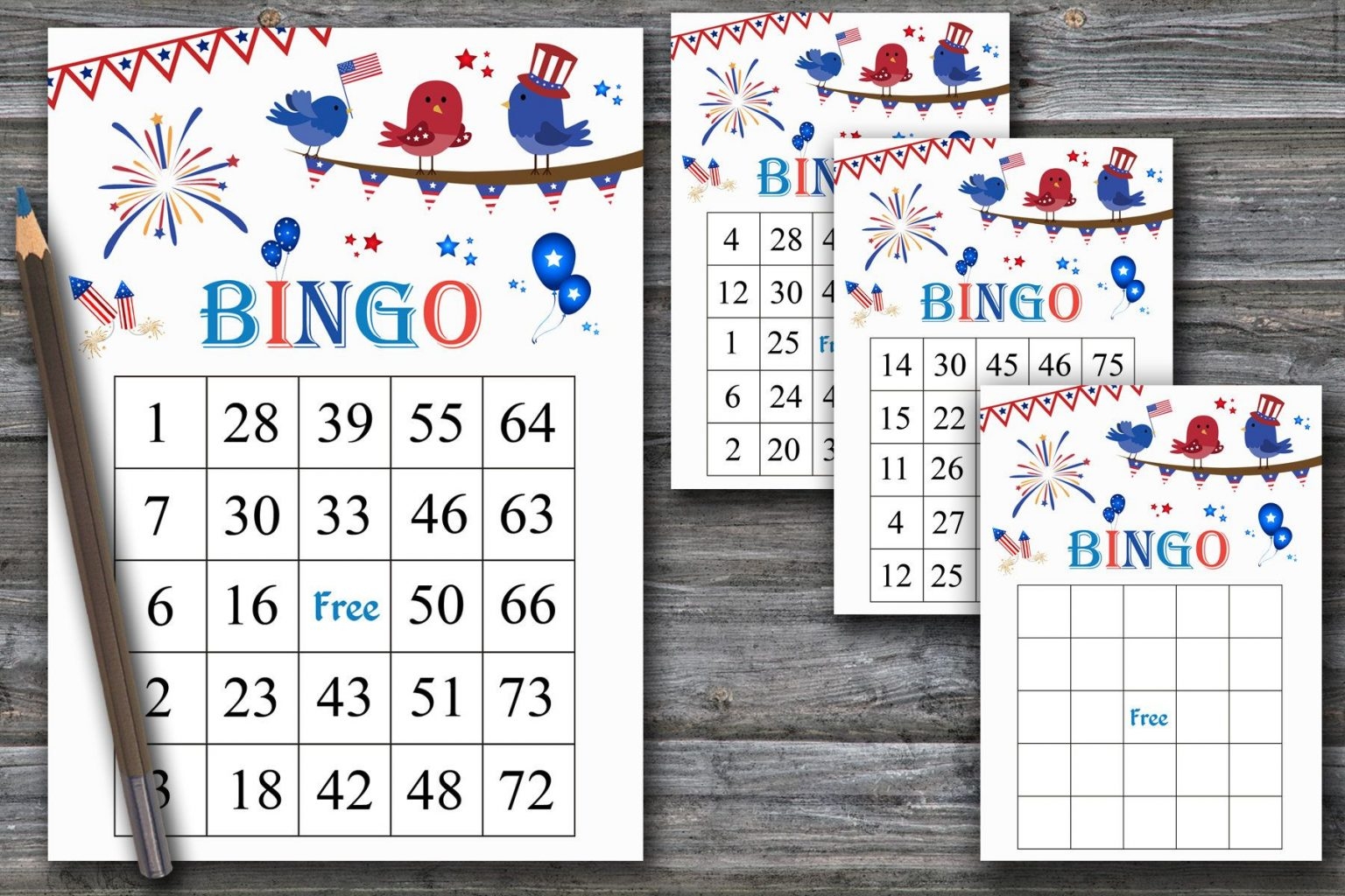 Independence Day Bingo Patriotic Bingo Game 60 Bingo Card Printable 
