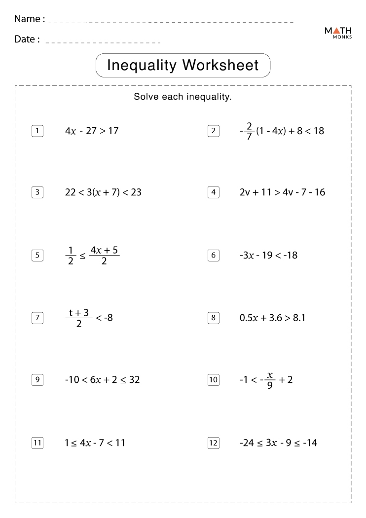 inequality math worksheets