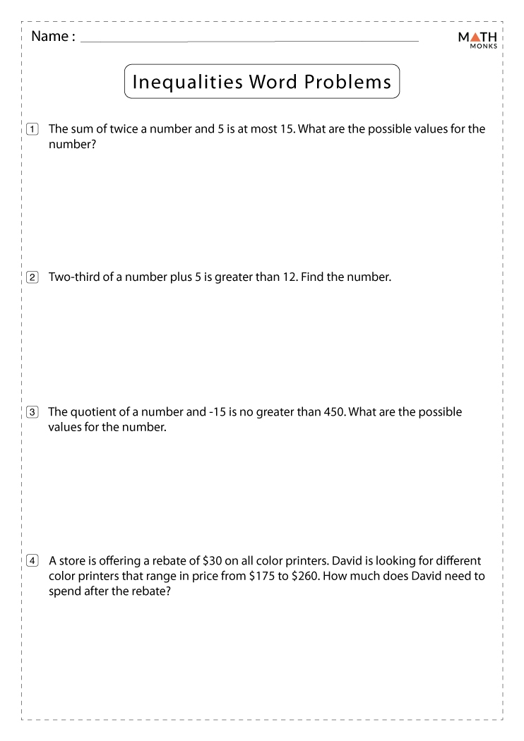 Inequality Word Problems Worksheet Answers Worksheets Library